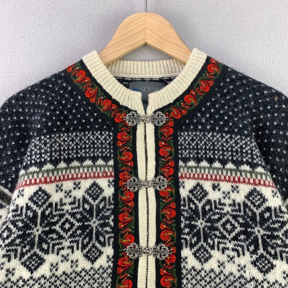 VTG Squaw Valley Nordic Cardigan Sweater Mens M Cream Wool Nordic Clasps Scandi